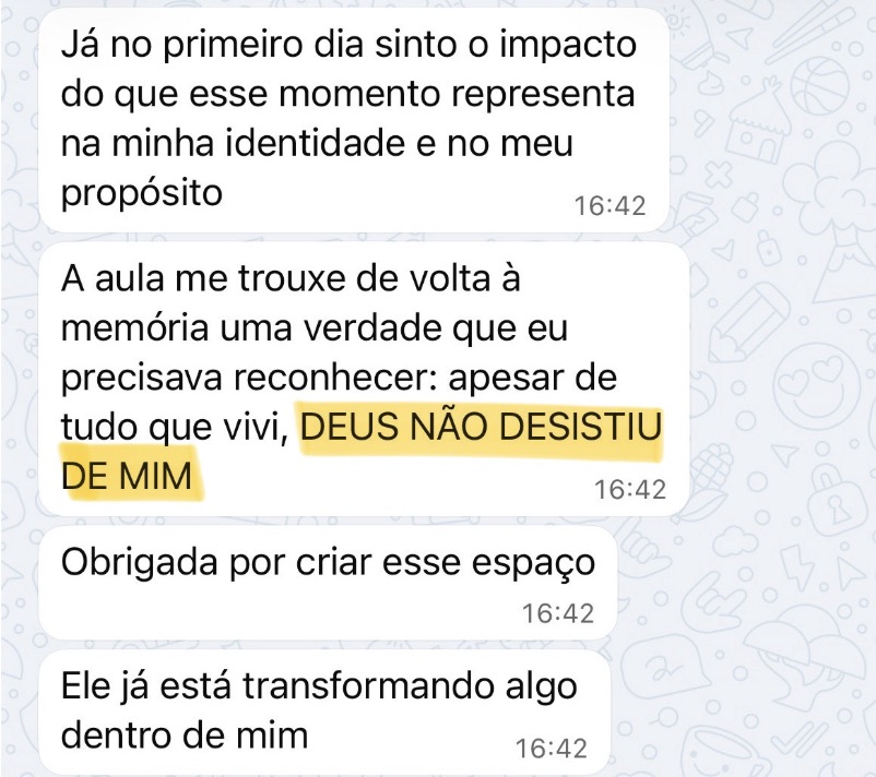 Depoimento de aluna 1 — print de WhatsApp