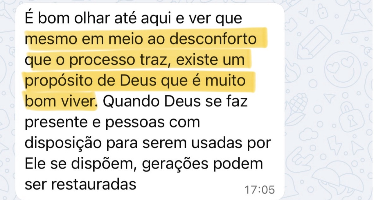 Depoimento de aluna 5 — print de WhatsApp