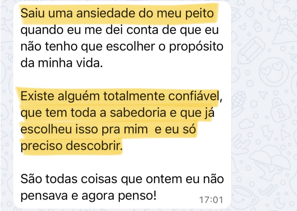 Depoimento de aluna 2 — print de WhatsApp