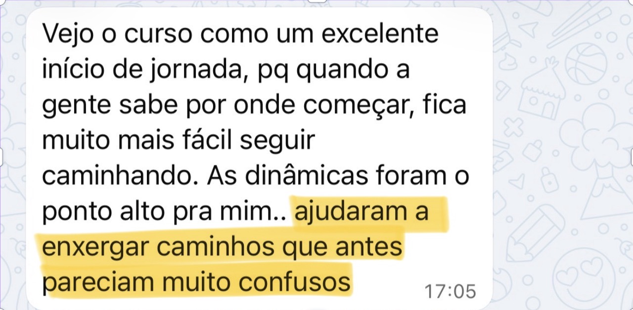 Depoimento de aluna 3 — print de WhatsApp
